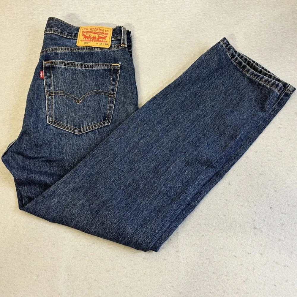 Levis 505 Regular Fit Jeans Mens 33x30 Dark Wash Blue Denim Straight Gorpcore